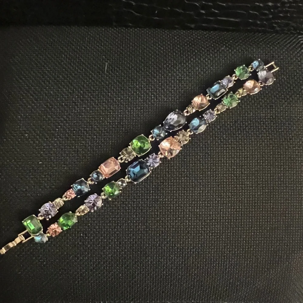 Givenchy Gold Tone Multi Color Crystal Double Row Bracelet 7.5 Inch Cottagecore